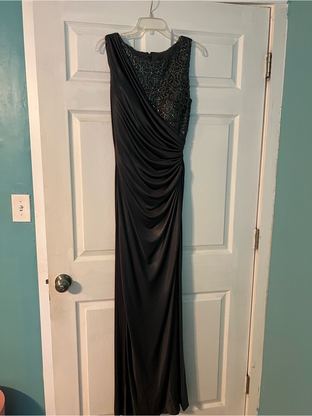 Adrianna Papell Gun Metal Sequin Evening Gown